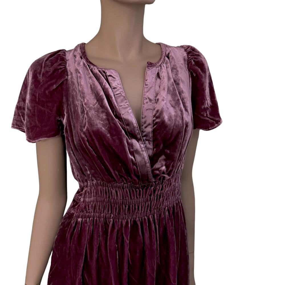 Anthropologie Somerset Velvet Maxi Dress XS Mauve Rose Pink Smocked Boho NWT - Picture 4 of 8
